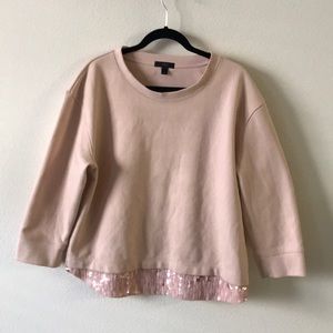 J. Crew pink sequin trim sweatshirt size L nwot